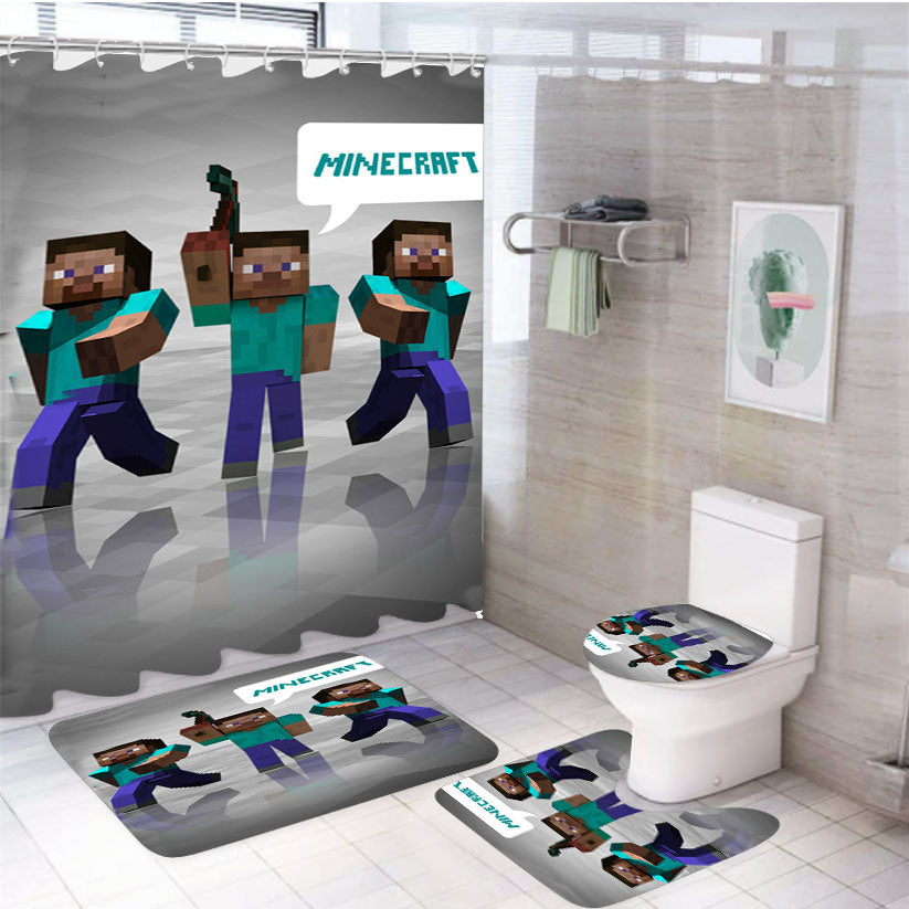 Three Minecraft Game 4Pcs Bathroom Set Shower Curtain