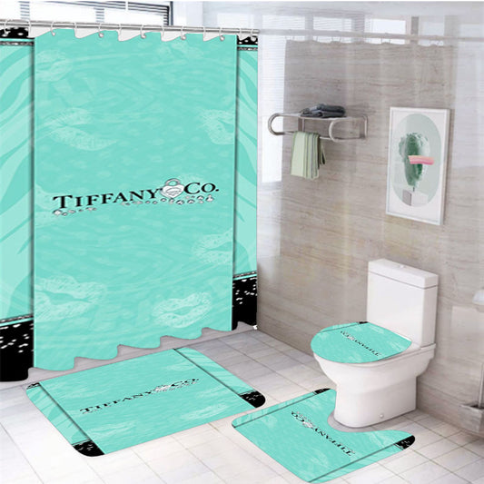 Tiffany & Co Wallpaper 4Pcs Bathroom Set Shower Curtain