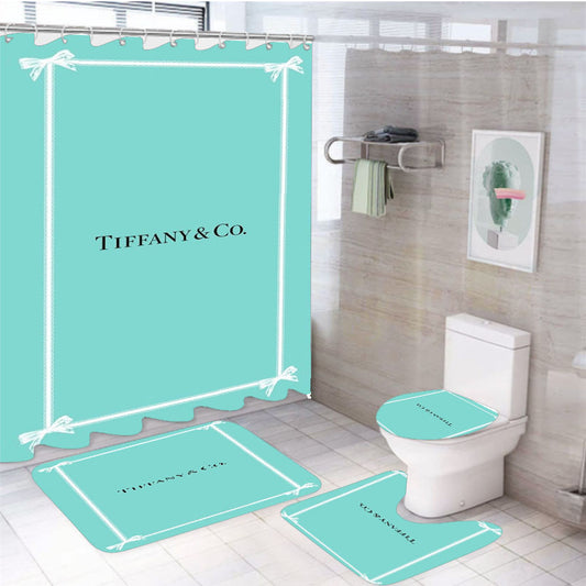 Tiffany And Co 4Pcs Bathroom Set Shower Curtain