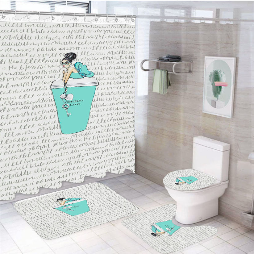 Tiffany And Co 2 4Pcs Bathroom Set Shower Curtain