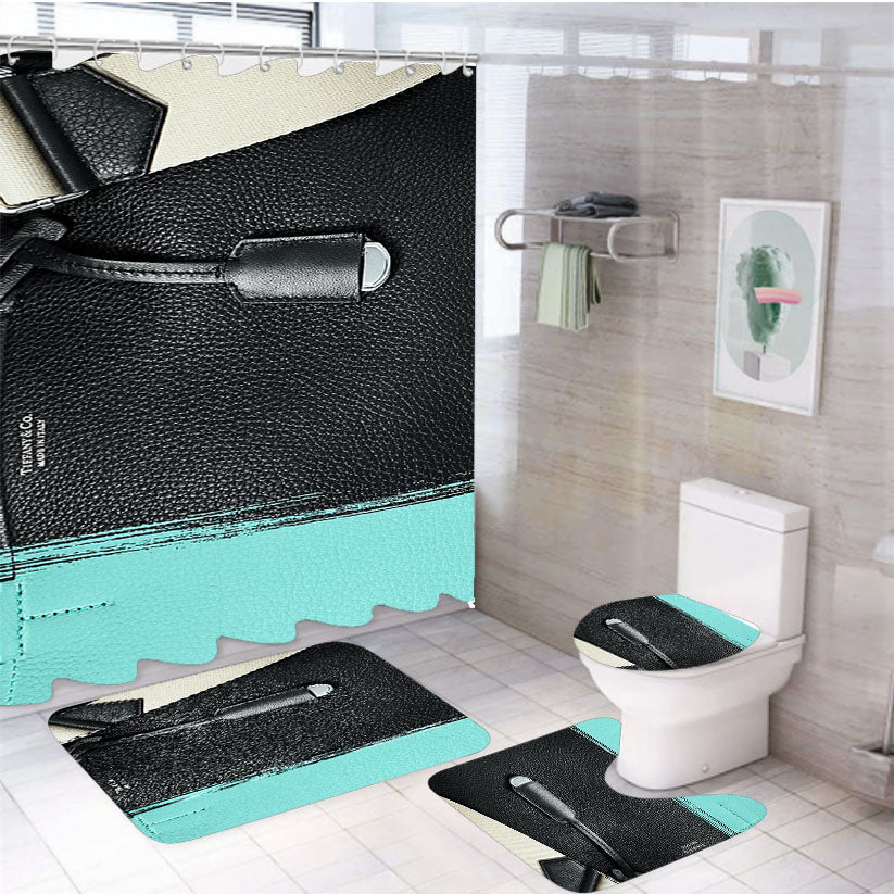 Tiffany And Co Black Blue Paint Bags 4Pcs Bathroom Set Shower Curtain