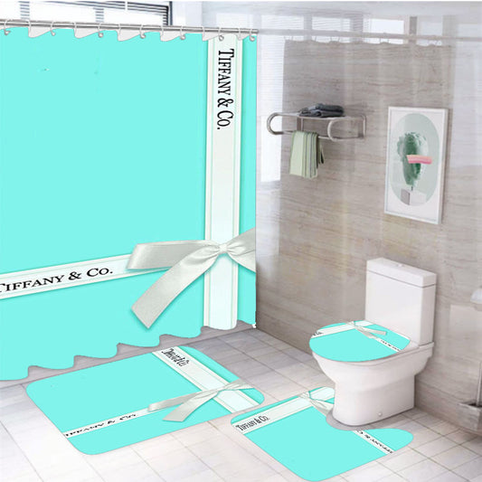 Tiffany And Co Blue Logo 4Pcs Bathroom Set Shower Curtain