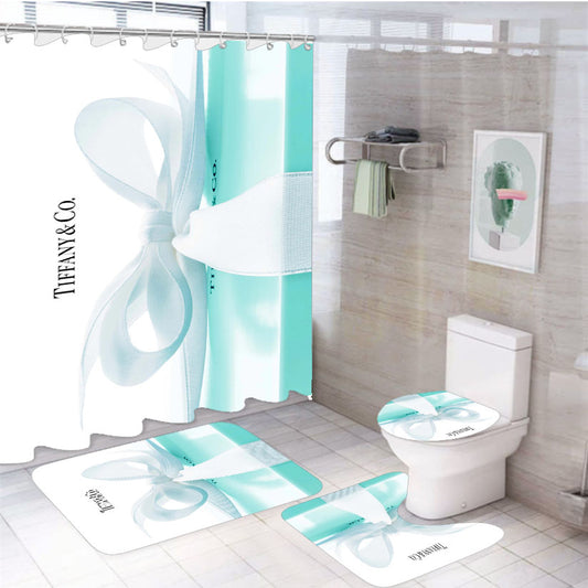 Tiffany And Co Box 4Pcs Bathroom Set Shower Curtain