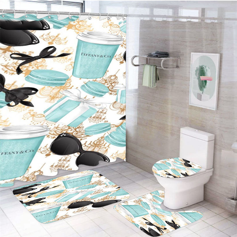 Tiffany And Co Collage 4Pcs Bathroom Set Shower Curtain