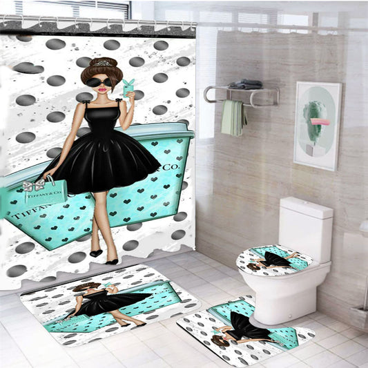 Tiffany And Co Girl 4Pcs Bathroom Set Shower Curtain