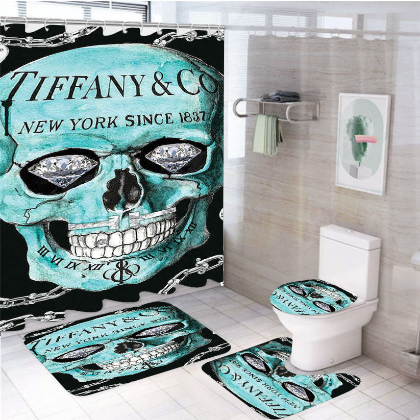 Tiffany And Co Skull Diamond 4Pcs Bathroom Set Shower Curtain