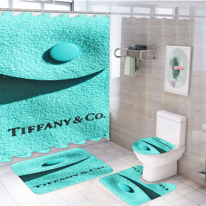 Tiffany And Co Turquoise Luxury Suede Envelope Snap Jewelry Pouch Bag 4Pcs Bathroom Set Shower Curtain