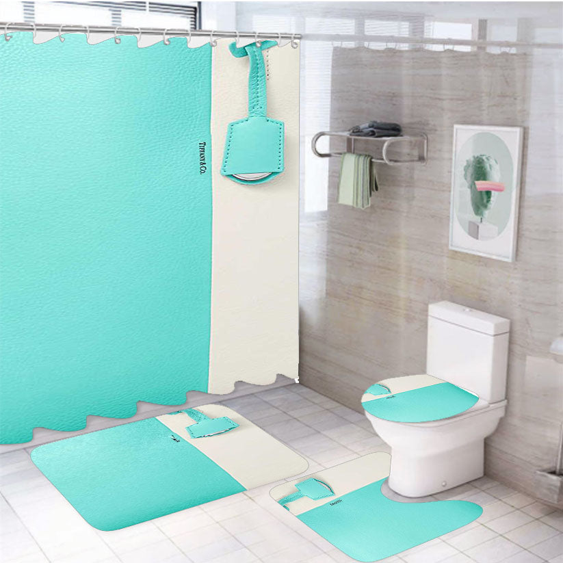 Tiffany And Co White Color Block Womens Tote Bag 4Pcs Bathroom Set Shower Curtain