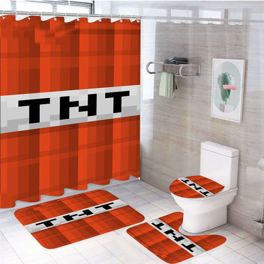 Tnt Bom Minecraft Creeper Game 4Pcs Bathroom Set Shower Curtain