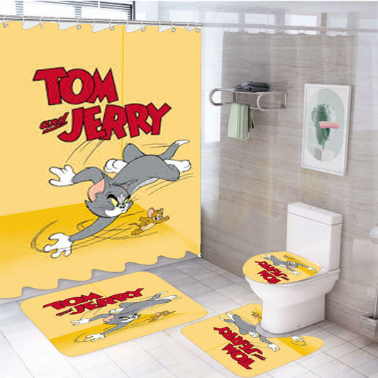 Tom And Jerry Cartoo 4Pcs Bathroom Set Shower Curtain