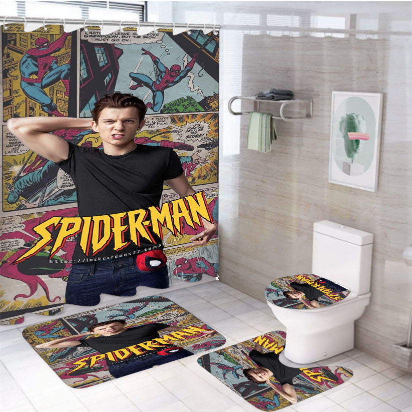Tom Holland Comic Spider Man 4Pcs Bathroom Set Shower Curtain