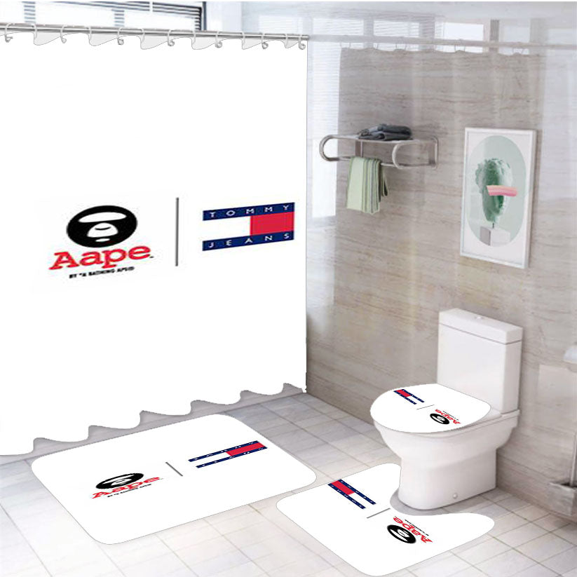 Tommy Hilfiger A Bathing Ape Logo 4Pcs Bathroom Set Shower Curtain