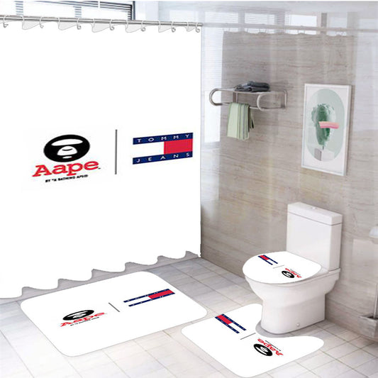 Tommy Hilfiger A Bathing Ape Logo 4Pcs Bathroom Set Shower Curtain