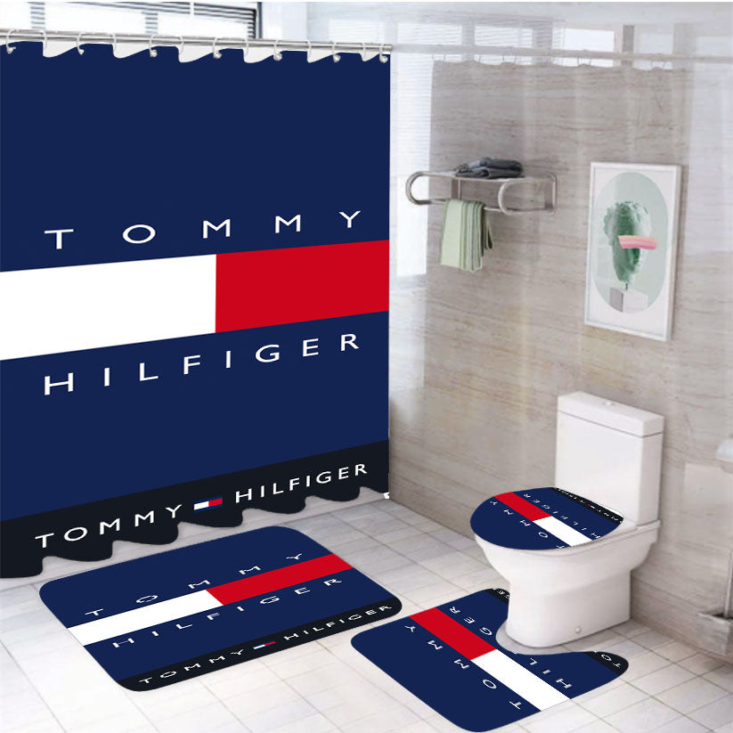 Tommy Hilfiger Wallpaper Mobile 4Pcs Bathroom Set Shower Curtain