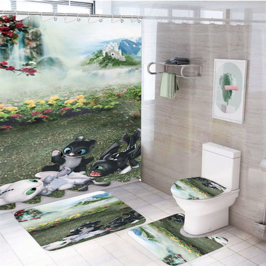 Toothless Babies In The Garden 4Pcs Bathroom Set Shower Curtain