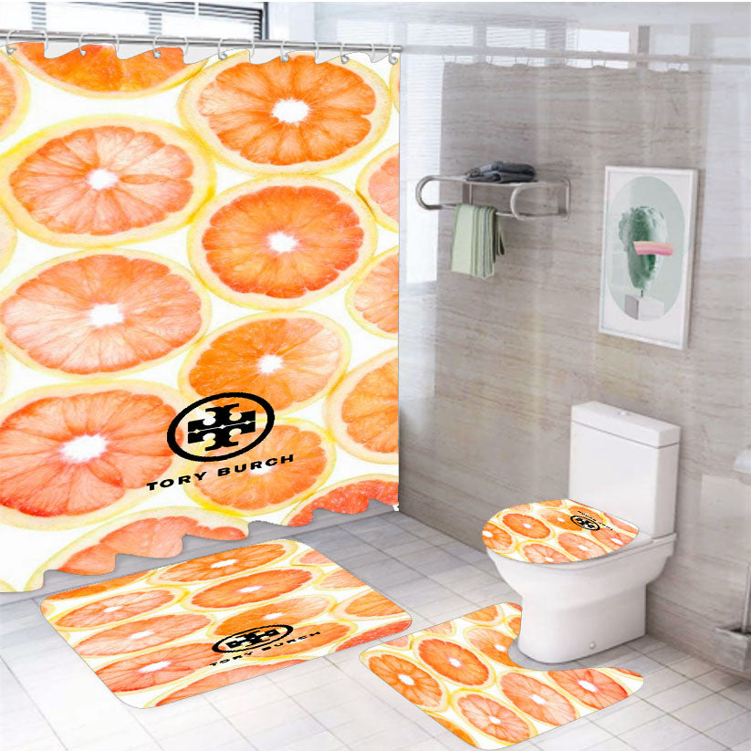 Tory Burch Orange Wallpaper 4Pcs Bathroom Set Shower Curtain