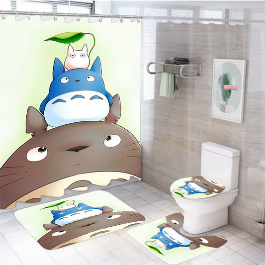 Totoro Cartoon 4Pcs Bathroom Set Shower Curtain