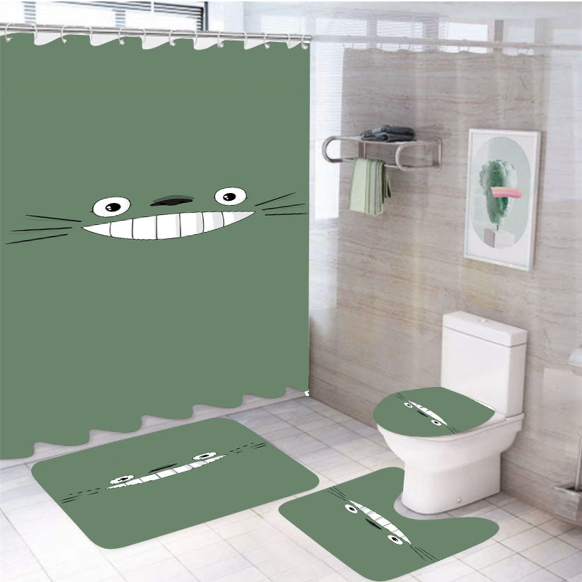 Totoro Face 4Pcs Bathroom Set Shower Curtain