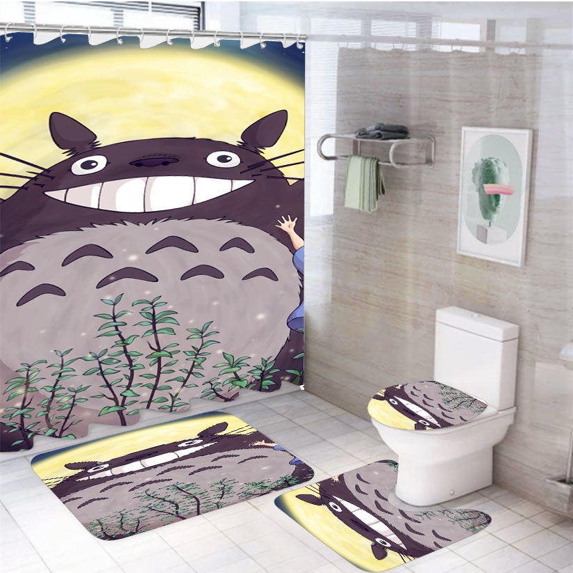 Totoro Forest Anime Cute Illustration Art Blue 4Pcs Bathroom Set Shower Curtain