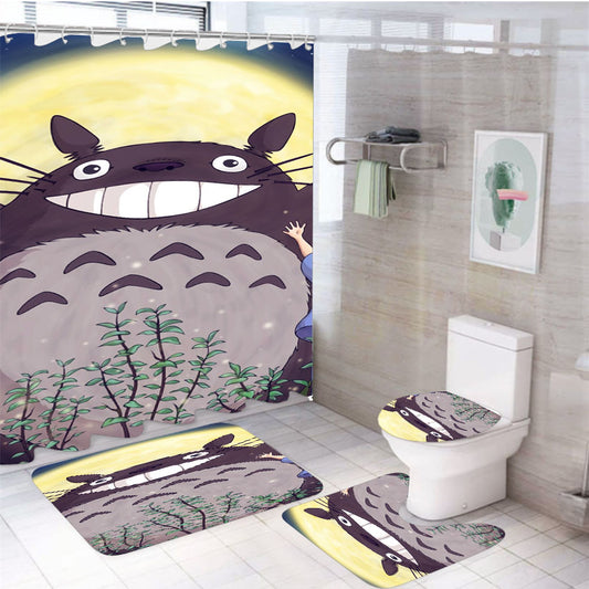 Totoro Forest Anime Cute Illustration Art Blue 4Pcs Bathroom Set Shower Curtain