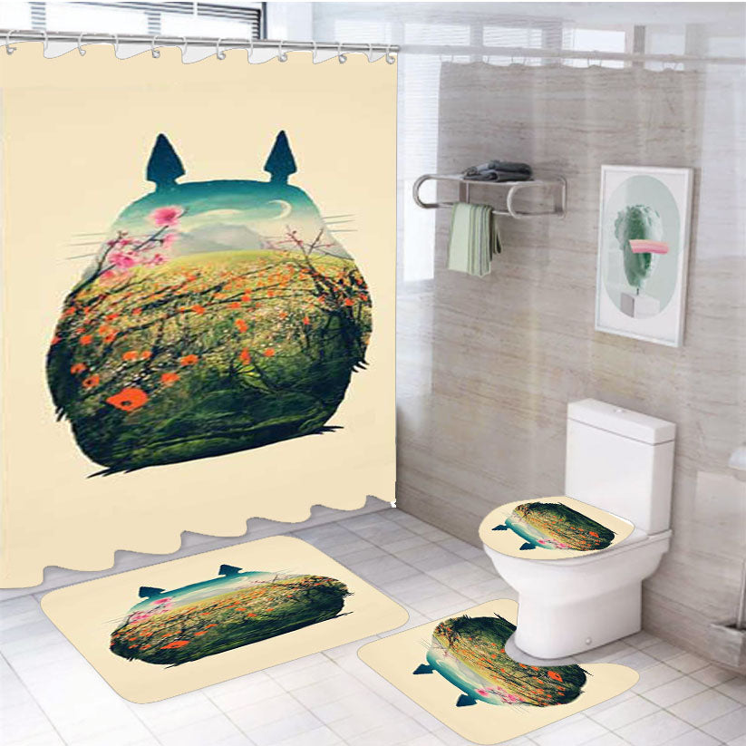 Totoro Landscape 4Pcs Bathroom Set Shower Curtain