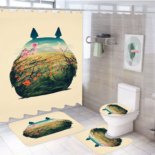 Totoro Landscape 4Pcs Bathroom Set Shower Curtain
