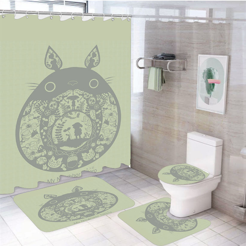 Totoro Pattern Arts 4Pcs Bathroom Set Shower Curtain