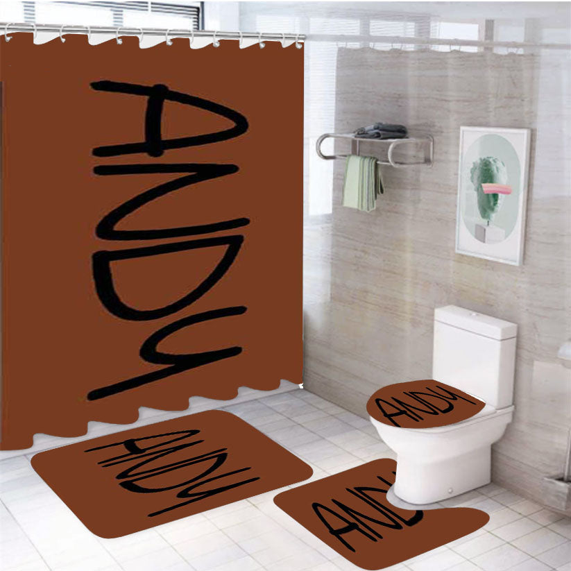 Toy Story Andy Name On Brown 4Pcs Bathroom Set Shower Curtain