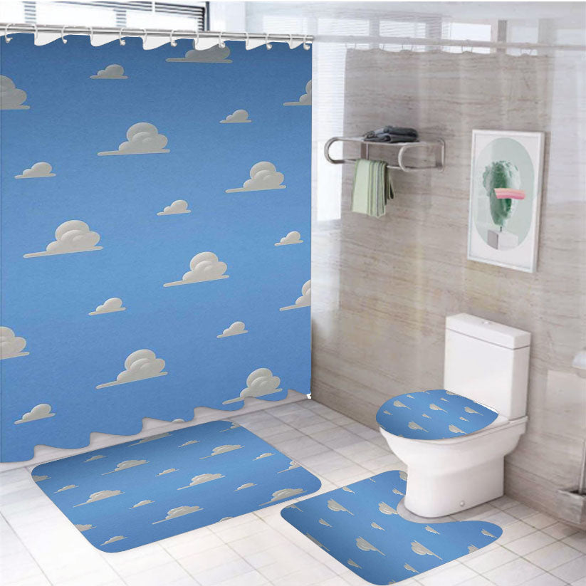 Toy Story Sky Blue Clouds Pattern 4Pcs Bathroom Set Shower Curtain