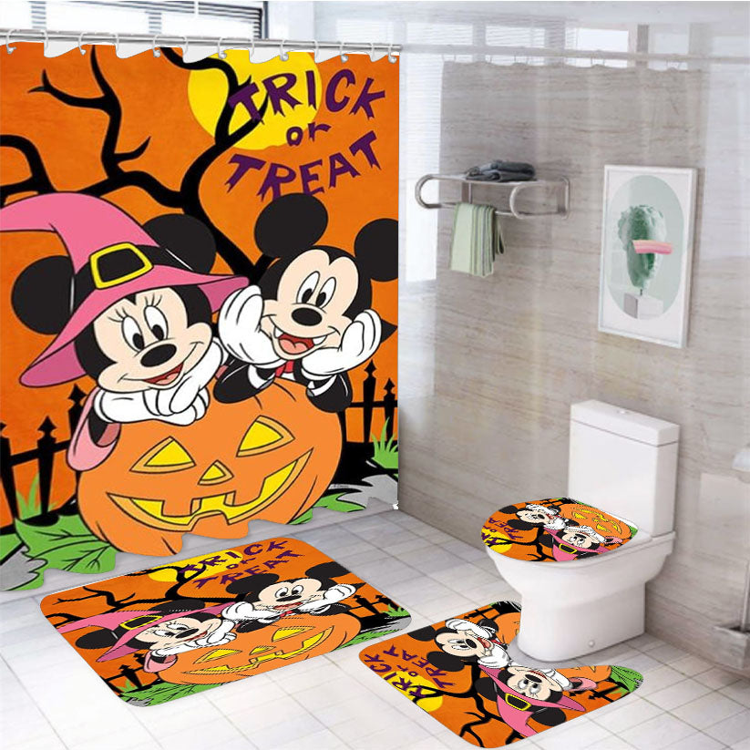 Trick Or Treat Mickey And Minnie 4Pcs Bathroom Set Shower Curtain