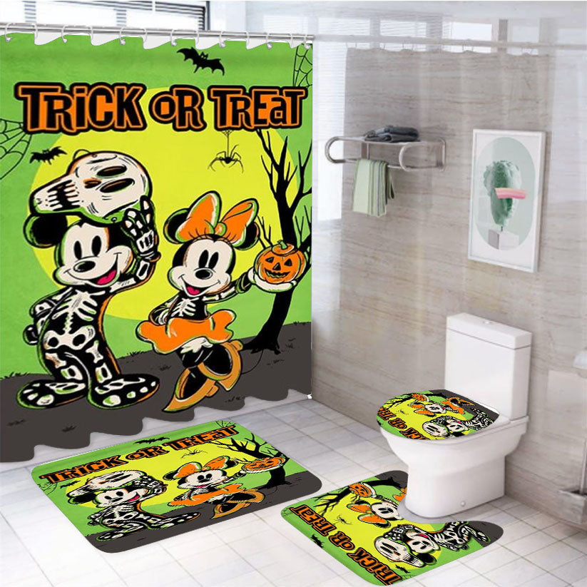 Trick Or Treat Mickey And Minnie Mouse 4Pcs Bathroom Set Shower Curtain