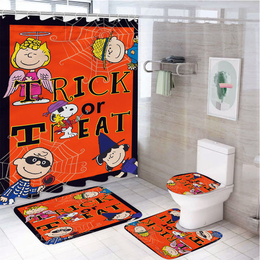 Trick Or Treat Peanuts Gang 4Pcs Bathroom Set Shower Curtain