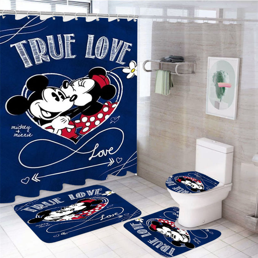 True Love Mickey & Minnie 4Pcs Bathroom Set Shower Curtain