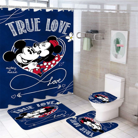 True Love Mickey & Minnie 4Pcs Bathroom Set Shower Curtain