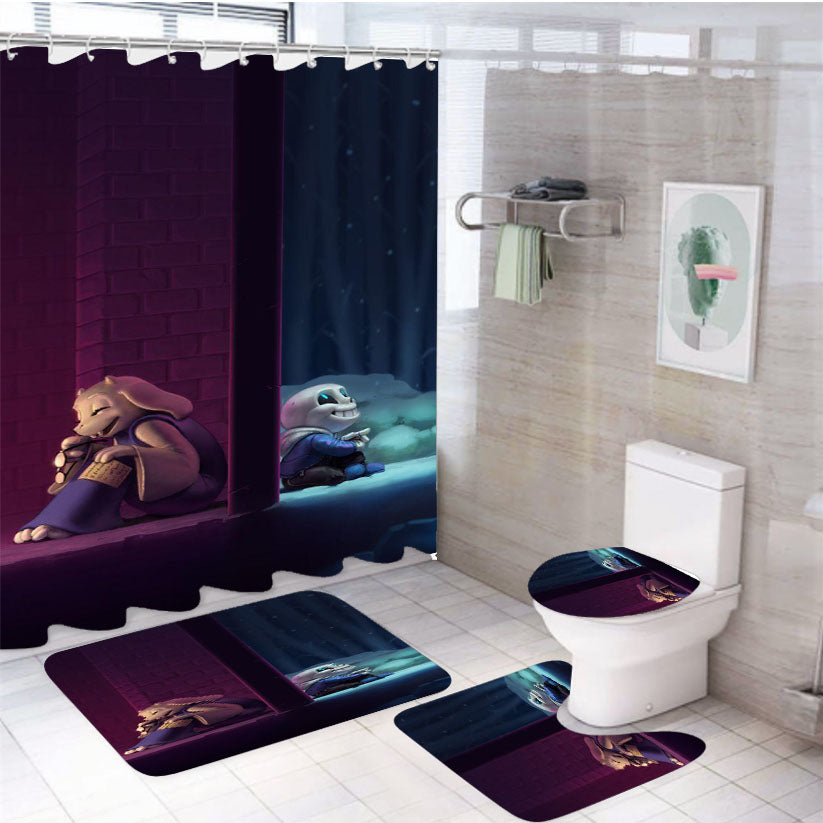 Undertale Sans And Toriel 4Pcs Bathroom Set Shower Curtain