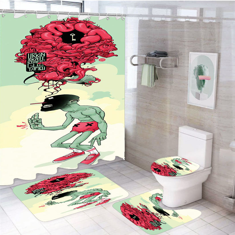 Urkin Skate Gua Tambo 4Pcs Bathroom Set Shower Curtain