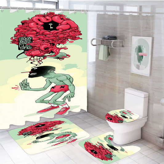 Urkin Skate Gua Tambo 4Pcs Bathroom Set Shower Curtain