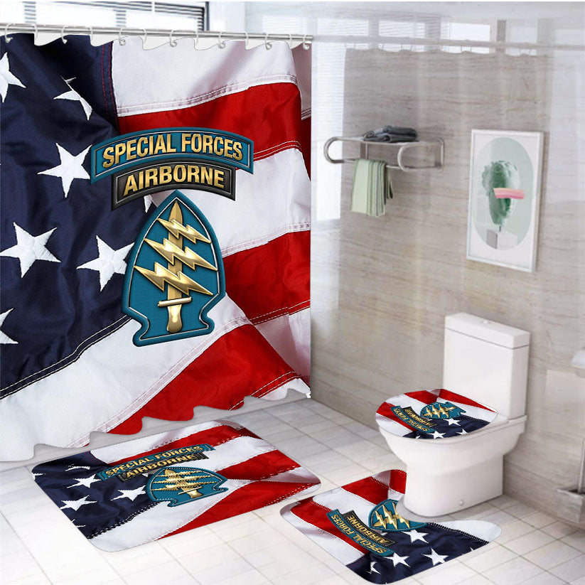 Us Army Special Forces Green Berets American Flag 4Pcs Bathroom Set Shower Curtain