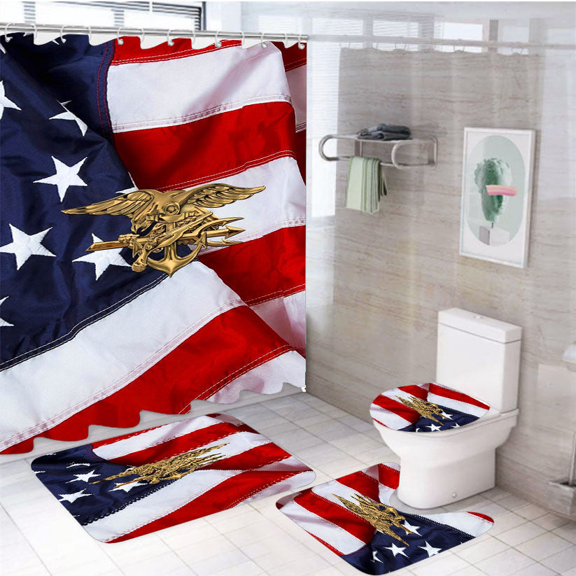 Us Navy Seals Trident American Flag 4Pcs Bathroom Set Shower Curtain