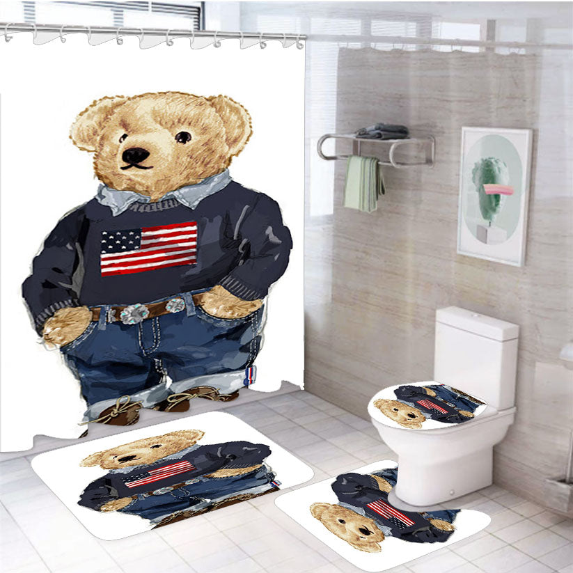 Usa Bear Polo Ralph Lauren 4Pcs Bathroom Set Shower Curtain