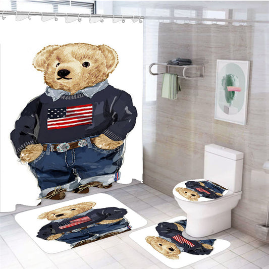 Usa Bear Polo Ralph Lauren 4Pcs Bathroom Set Shower Curtain