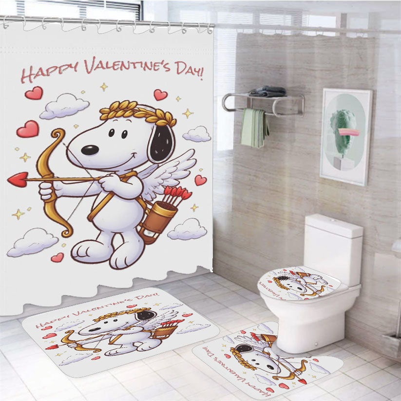 Valentine Cupid Snoopy 4Pcs Bathroom Set Shower Curtain