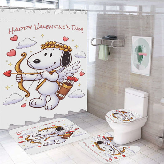 Valentine Cupid Snoopy 4Pcs Bathroom Set Shower Curtain