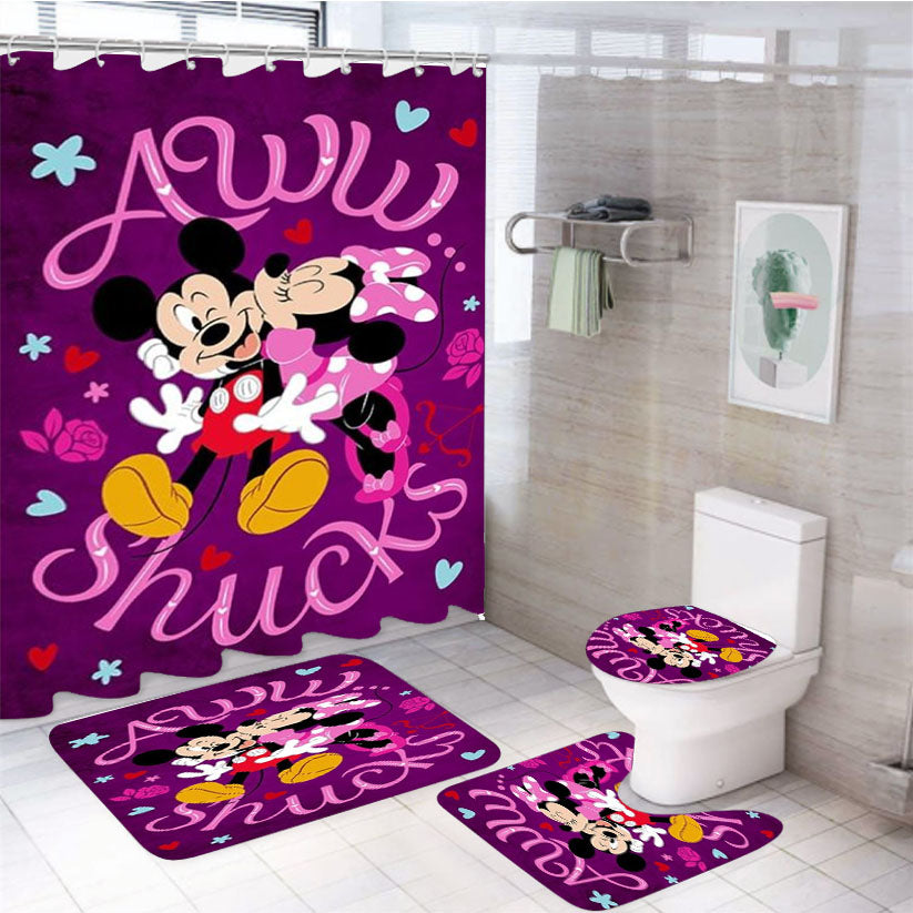 Valentine Kisses Mickey And Minnie 4Pcs Bathroom Set Shower Curtain