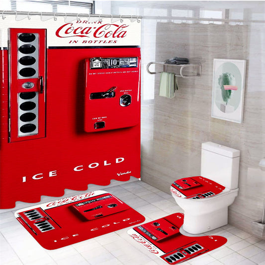 Vendo 81 Coca Cola Machine Ice Cold 4Pcs Bathroom Set Shower Curtain