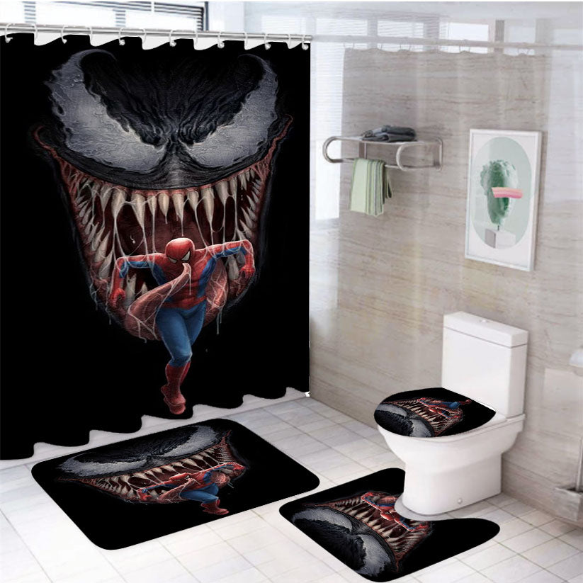 Venom Spiderman 4Pcs Bathroom Set Shower Curtain