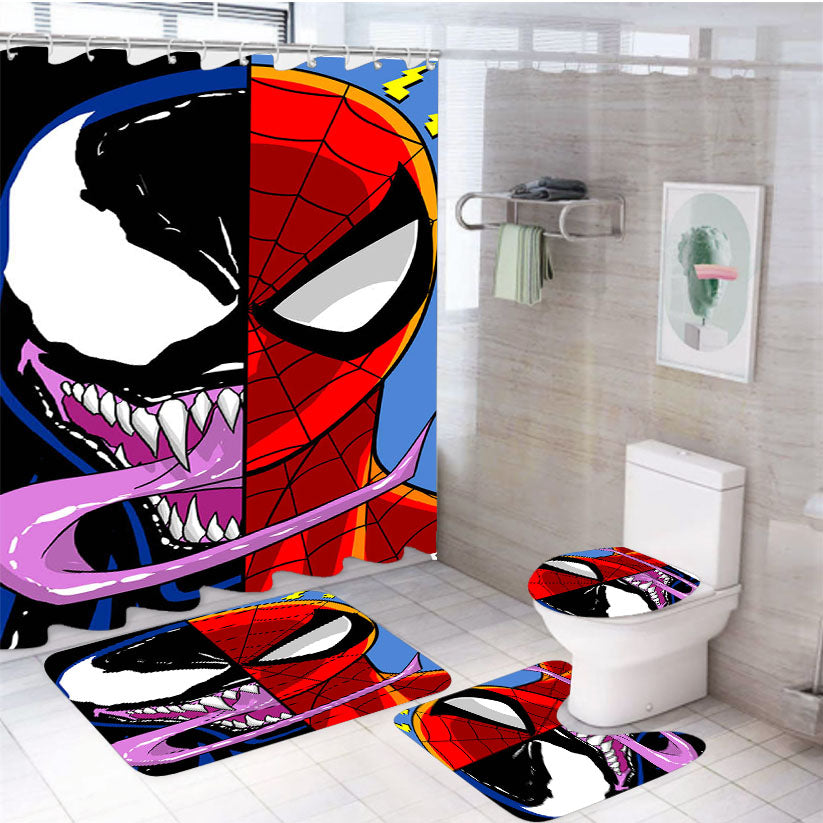 Venom Vs Spider Man 4Pcs Bathroom Set Shower Curtain