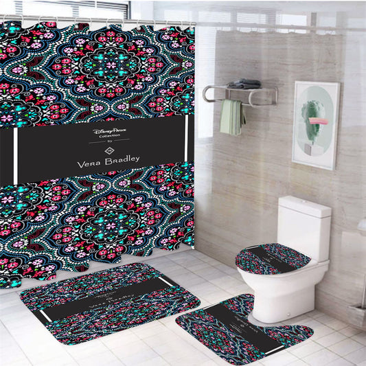 Vera Bradley Mickey And Minnie Medallion 4Pcs Bathroom Set Shower Curtain