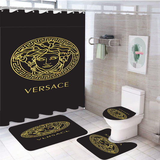 Versace Black Gold 4Pcs Bathroom Set Shower Curtain