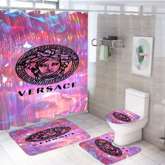 Versace Colorful Brush 4Pcs Bathroom Set Shower Curtain